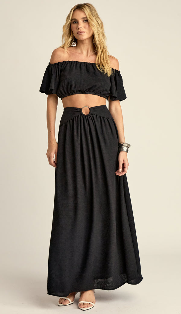 Conjunto em Crepe Texturizado com Efeito Amassadinho Berta Preto | Laguna