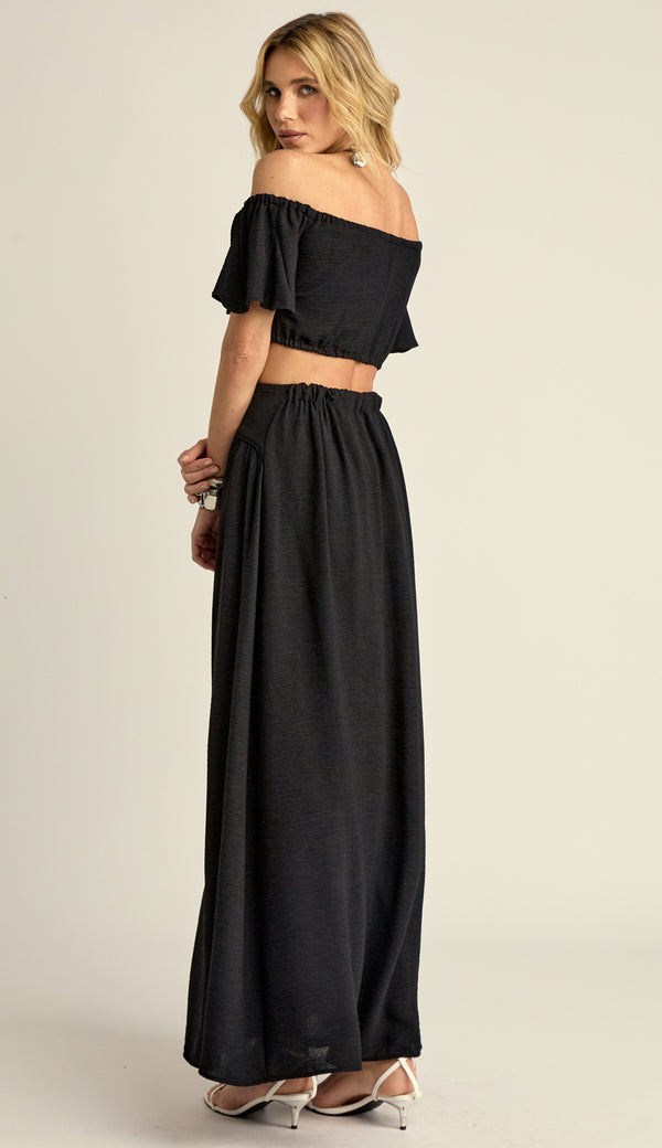 Conjunto em Crepe Texturizado com Efeito Amassadinho Berta Preto | Laguna