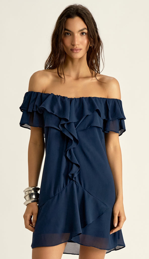 Vestido Curto Crepe Malu Marinho | Laguna