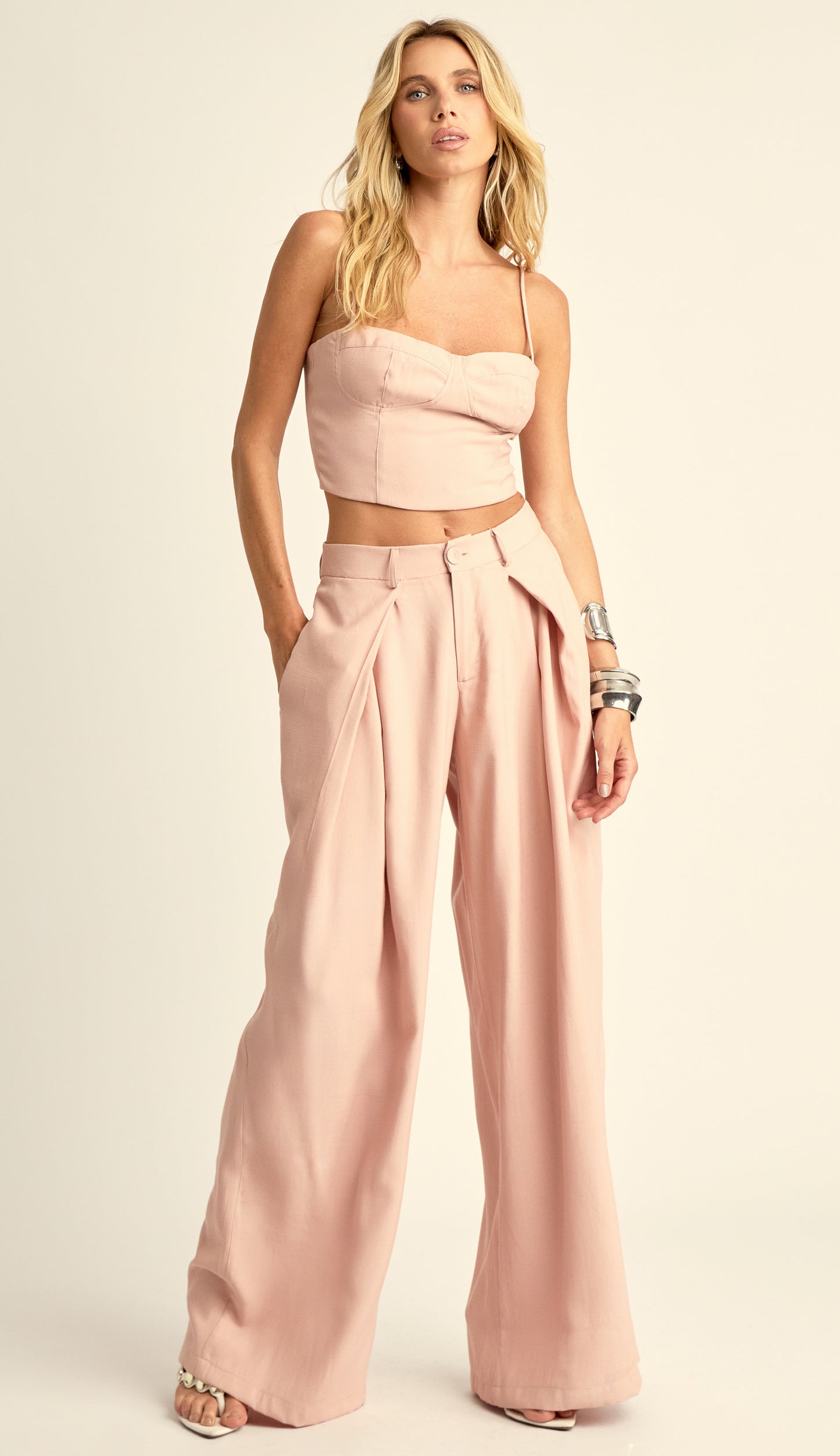 Conjunto Longo Alfaiataria Poliviscose Bruna Rosa | Laguna