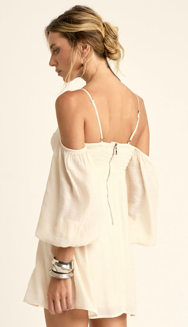 Vestido Curto em Poliviscose Texturizada Bálsamo Off | Laguna