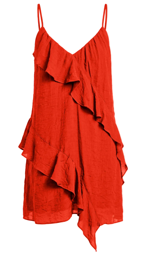 Vestido Curto Poliviscose Babados Allane Cereja | Laguna