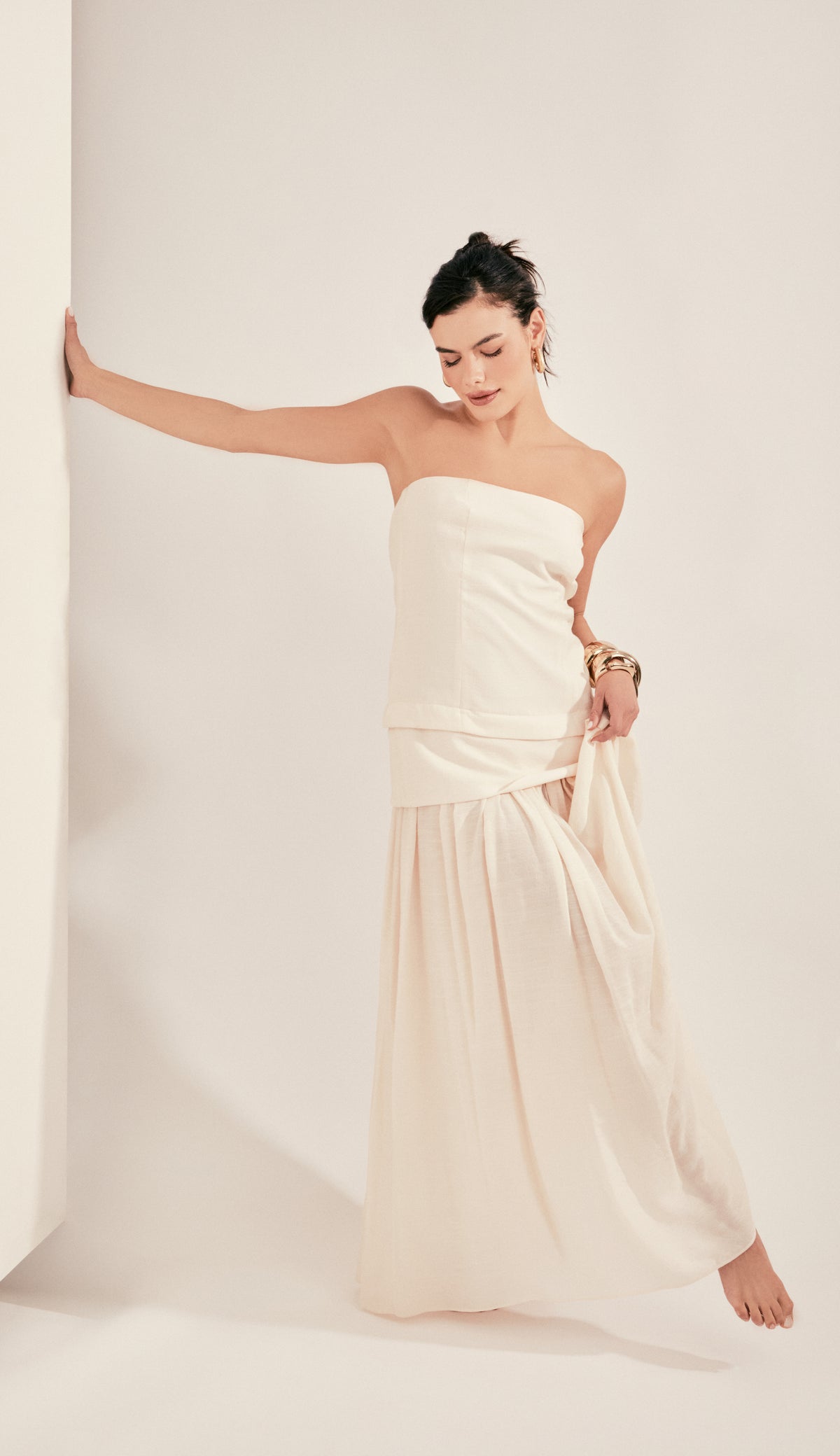 Vestido Longo Poliviscose Laura Off White | Laguna