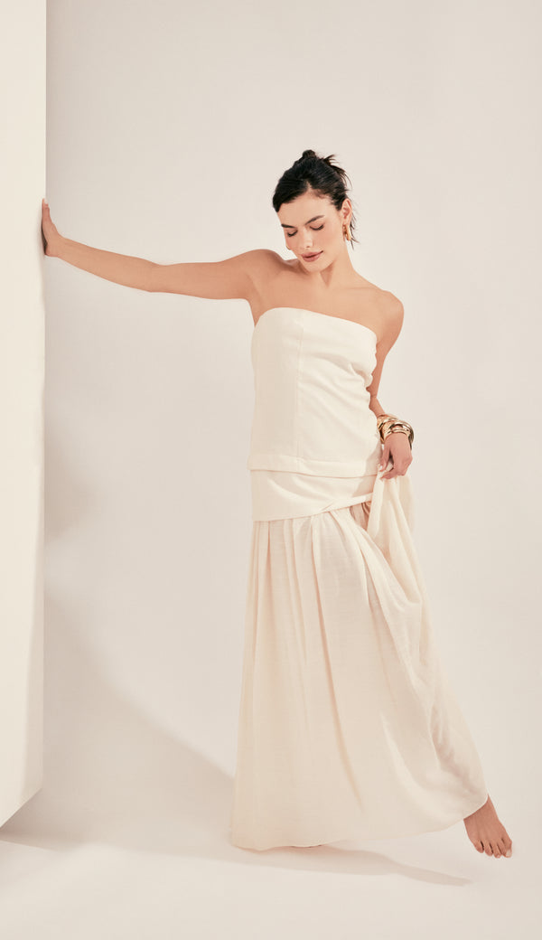 Vestido Longo Poliviscose Laura Off White | Laguna