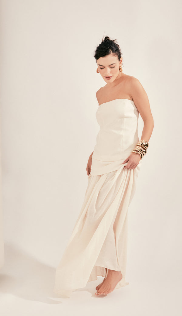 Vestido Longo Poliviscose Laura Off White | Laguna