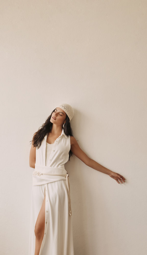 Vestido Longo Chemise Alfaiataria Paola Off White | Laguna