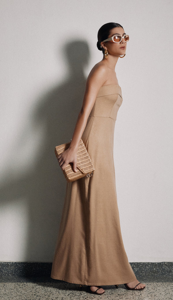 Vestido Longo em Linho Luma Caqui | Laguna