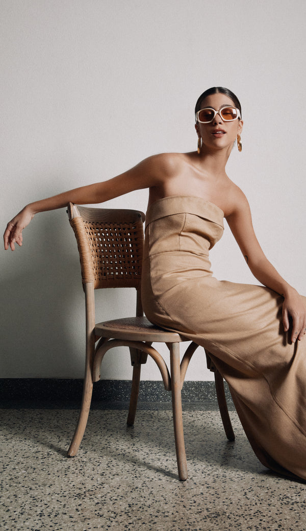Vestido Longo em Linho Luma Caqui | Laguna