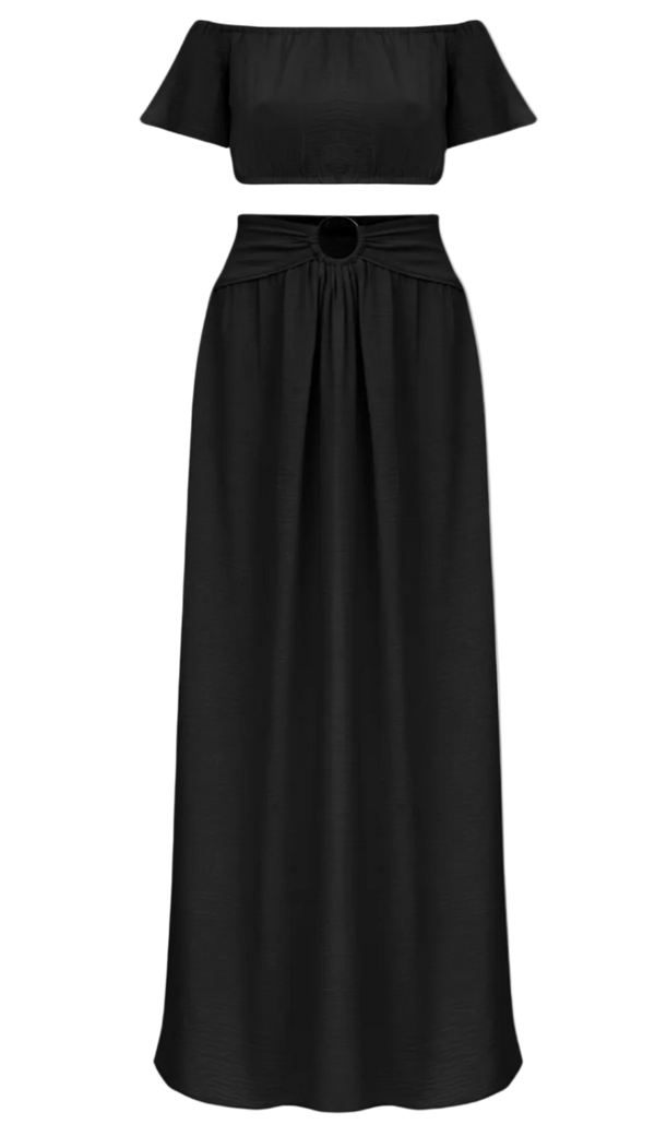 Conjunto em Crepe Texturizado com Efeito Amassadinho Berta Preto | Laguna
