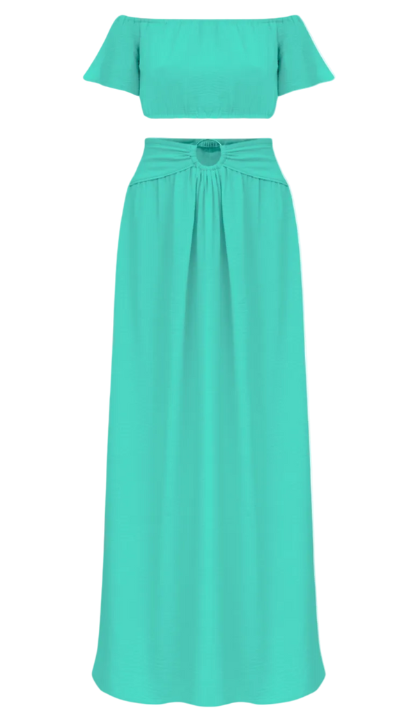 Conjunto em Crepe Texturizado com Efeito Amassadinho Berta Verde | Laguna
