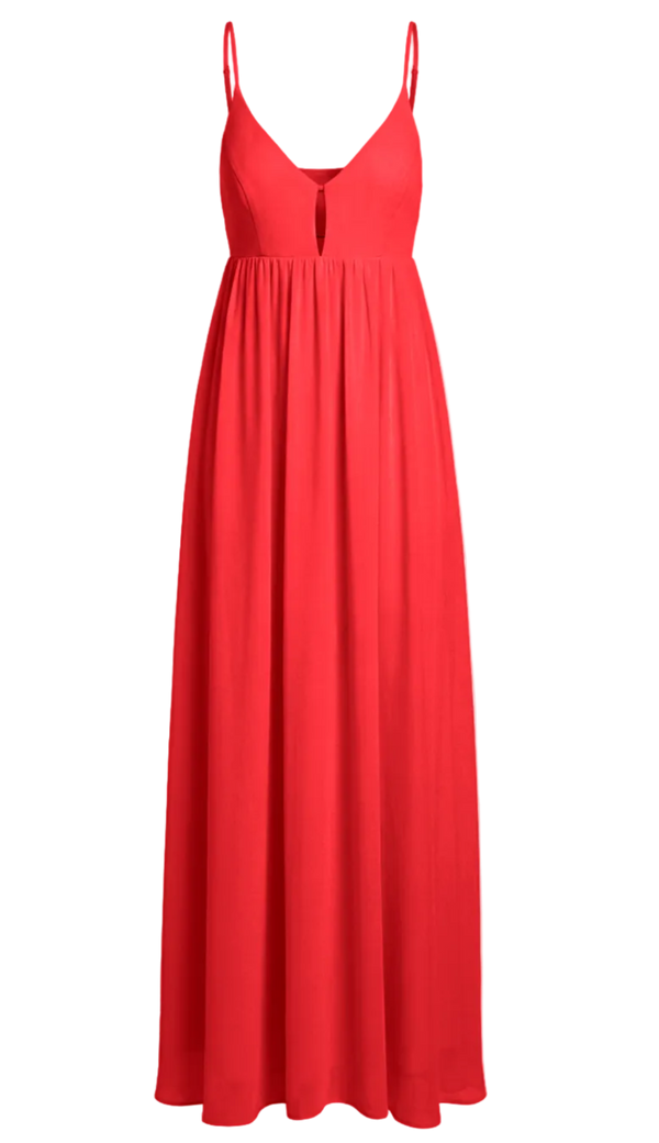 Vestido Longo Festa Crepe Chiffon Demi Cereja | Laguna