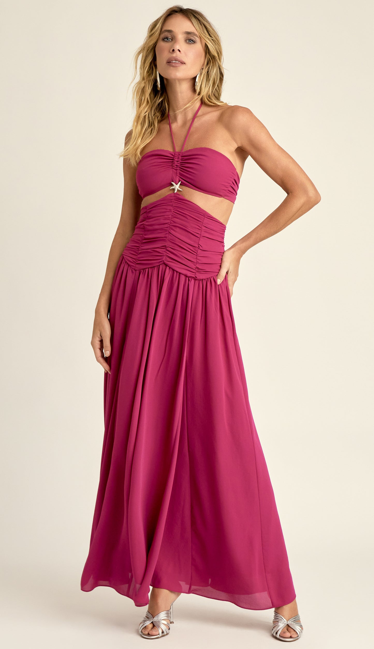 Vestido Longo Festa Crepe Destiny Framboesa | Laguna