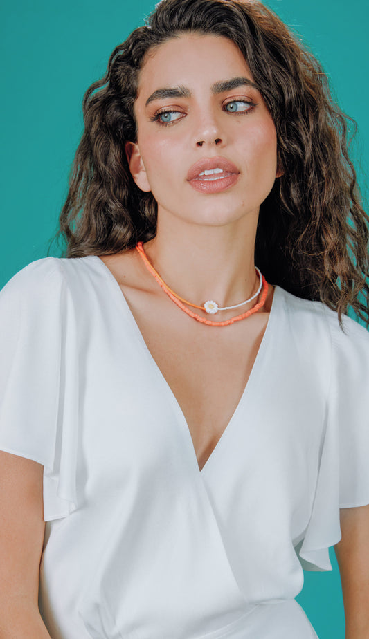 Duo Colares Canutilho E Polymer Laranja