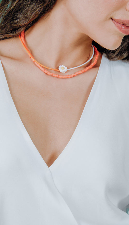 Duo Colares Canutilho E Polymer Laranja