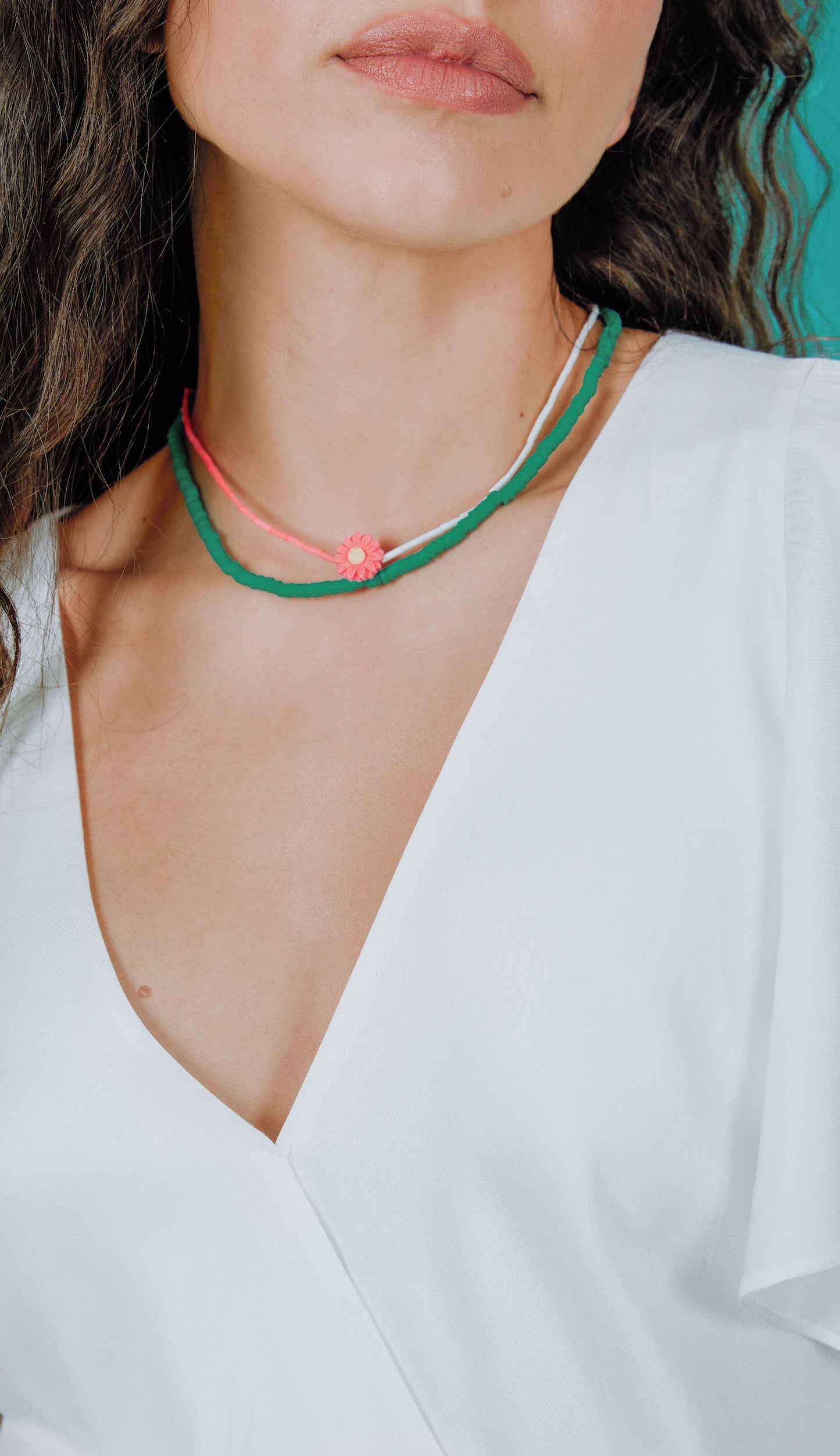 Duo Colares Canutilho E Polymer Rosa/turquesa