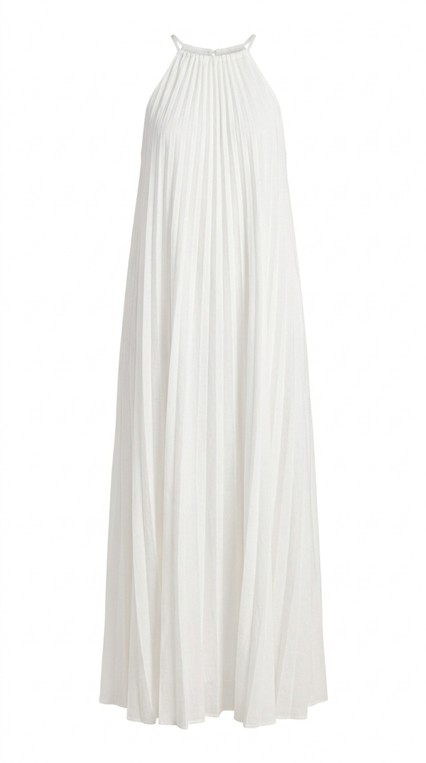 Vestido Longo Plissado Fonte Off White | Laguna
