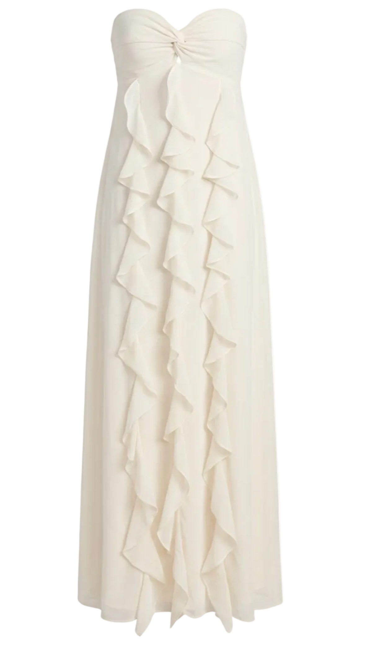 Vestido Longo Festa Crepe Babados Jamine Off White | Laguna