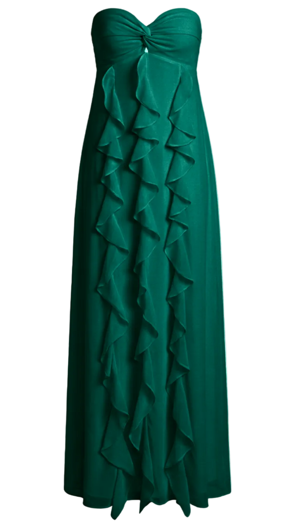 Vestido Longo Festa Crepe Babados Jamine Verde | Laguna