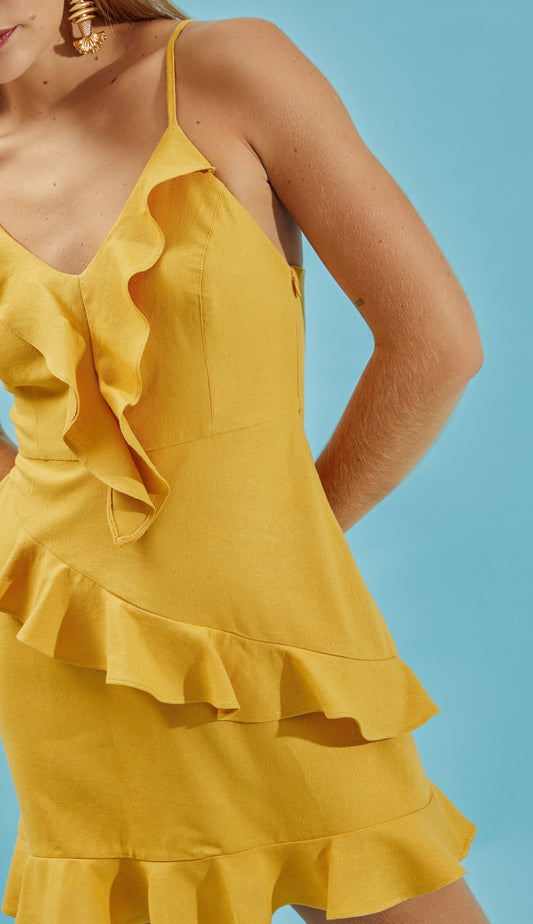 Vestido Jessica Flores Mostarda