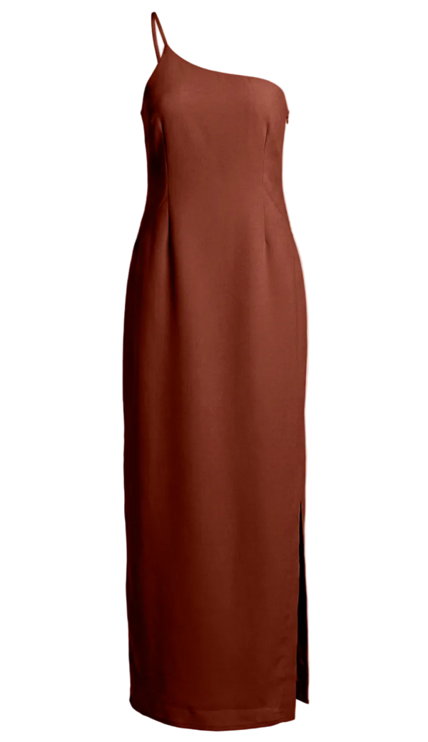 Vestido Longo Ombro Único Linho Leca Café | Laguna