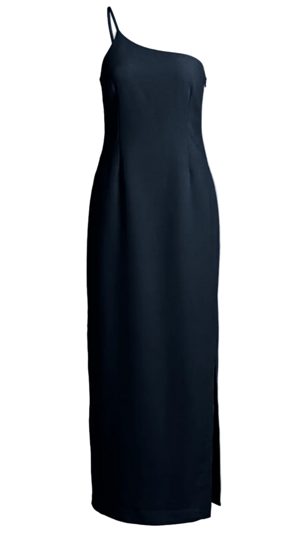 Vestido Longo Ombro Único Linho Leca Marinho | Laguna