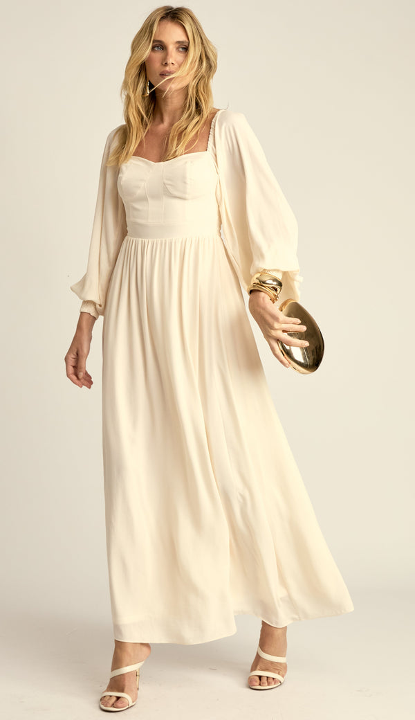 Vestido Longo Romântico Crepe Leve Lily Off White | Laguna