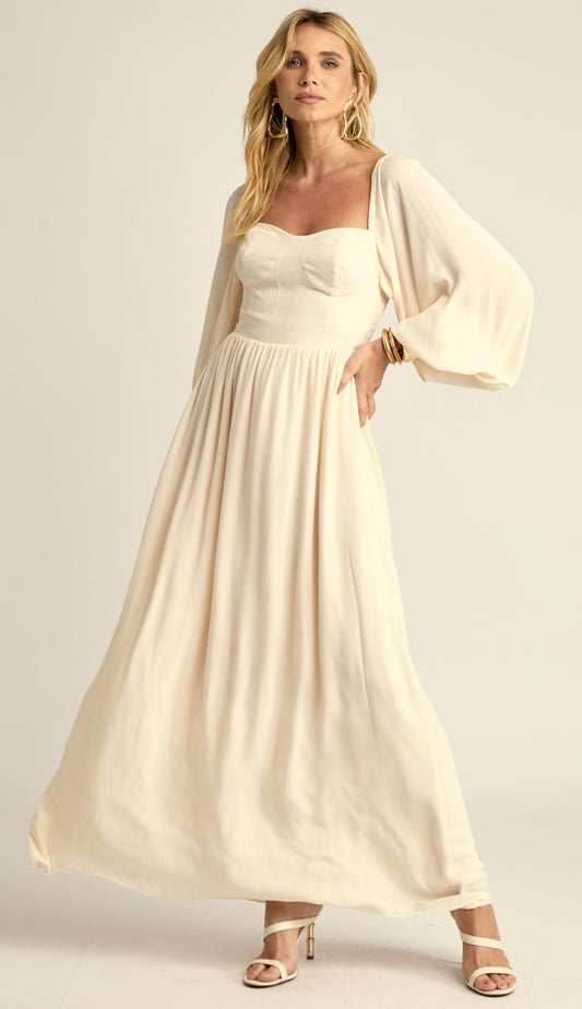 Vestido Longo Romântico Crepe Leve Lily Off White | Laguna