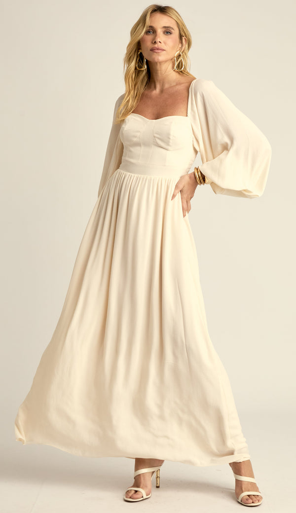 Vestido Longo Romântico Crepe Leve Lily Off White | Laguna