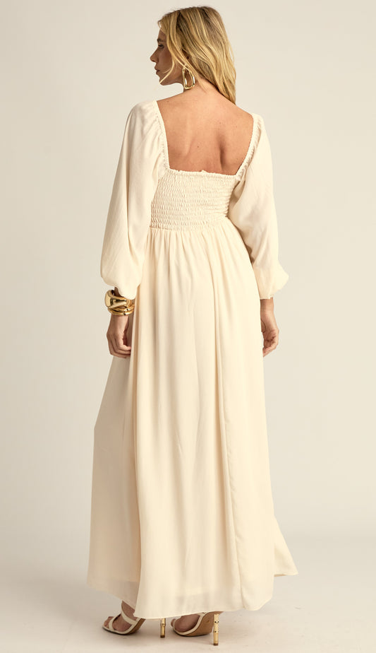 Vestido Longo Romântico Crepe Leve Lily Off White | Laguna