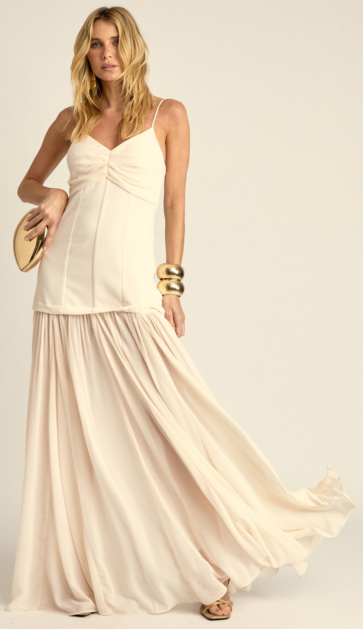 Vestido Longo Festa Crepe Fluido Lucile Off White | Laguna