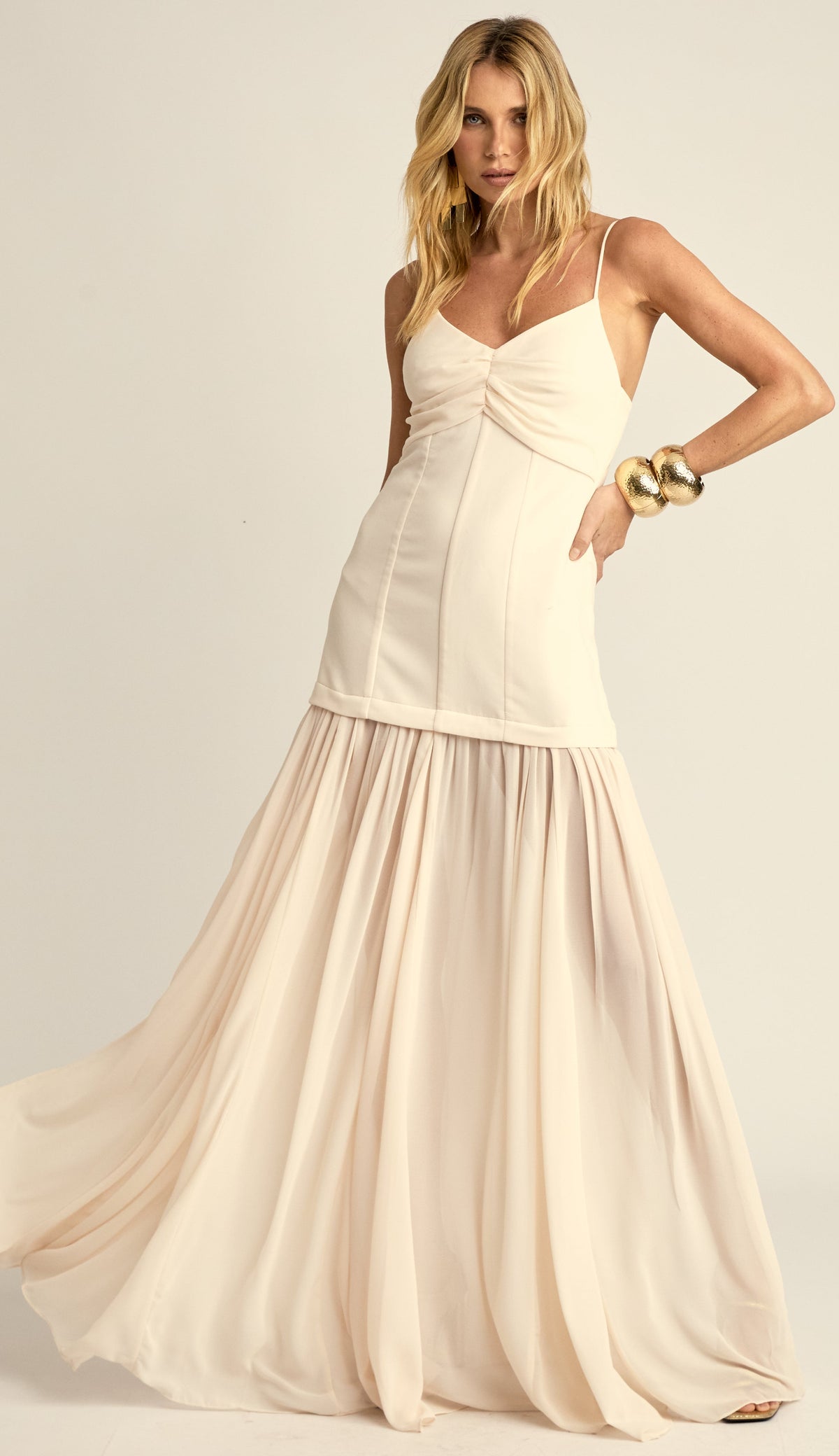 Vestido Longo Festa Crepe Fluido Lucile Off White | Laguna