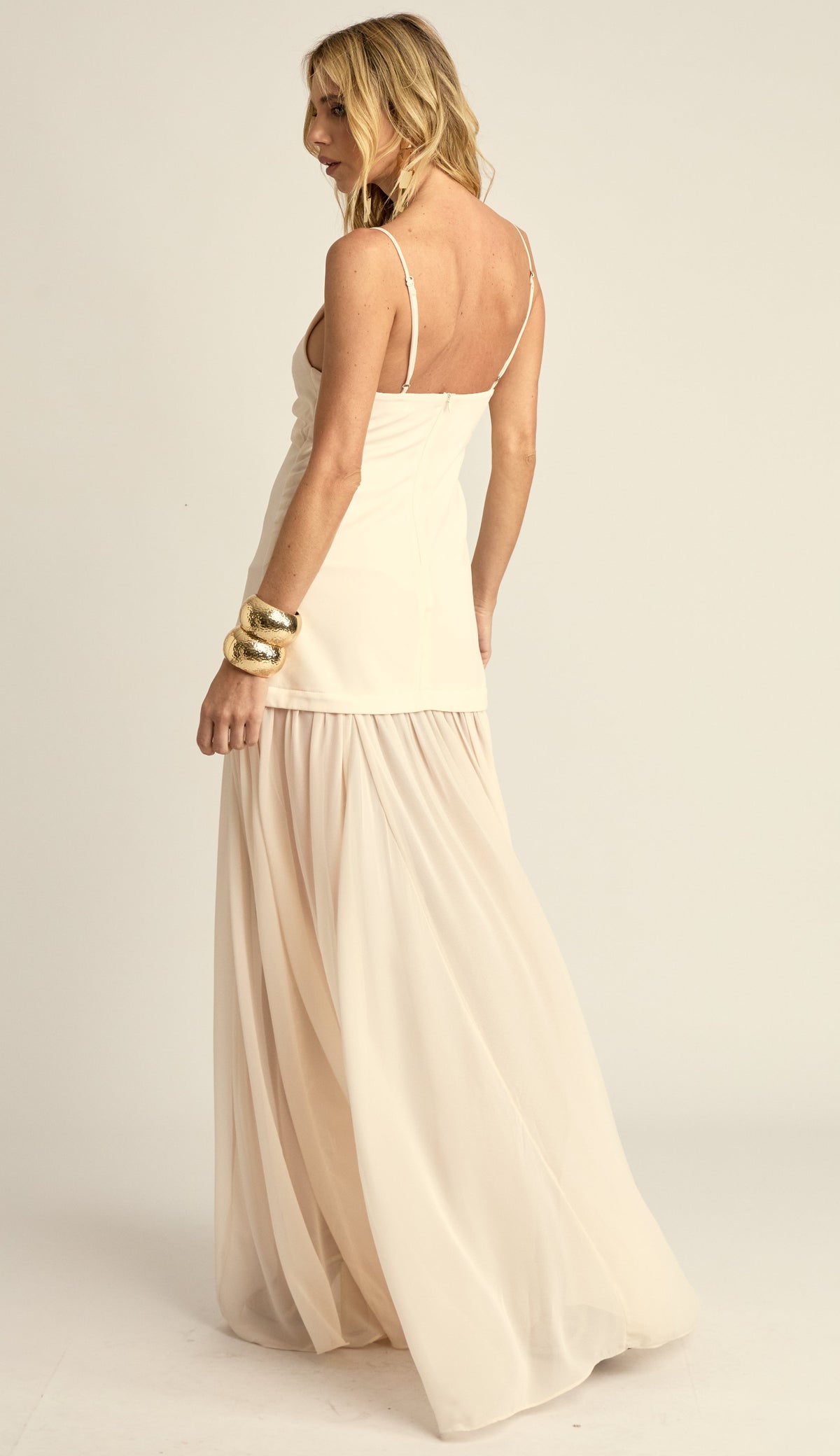 Vestido Longo Festa Crepe Fluido Lucile Off White | Laguna