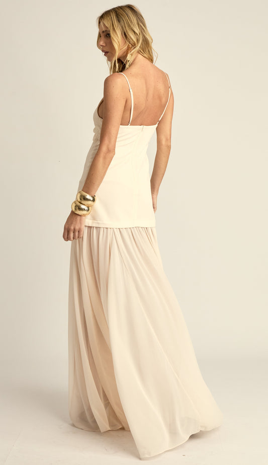 Vestido Longo Festa Crepe Fluido Lucile Off White | Laguna
