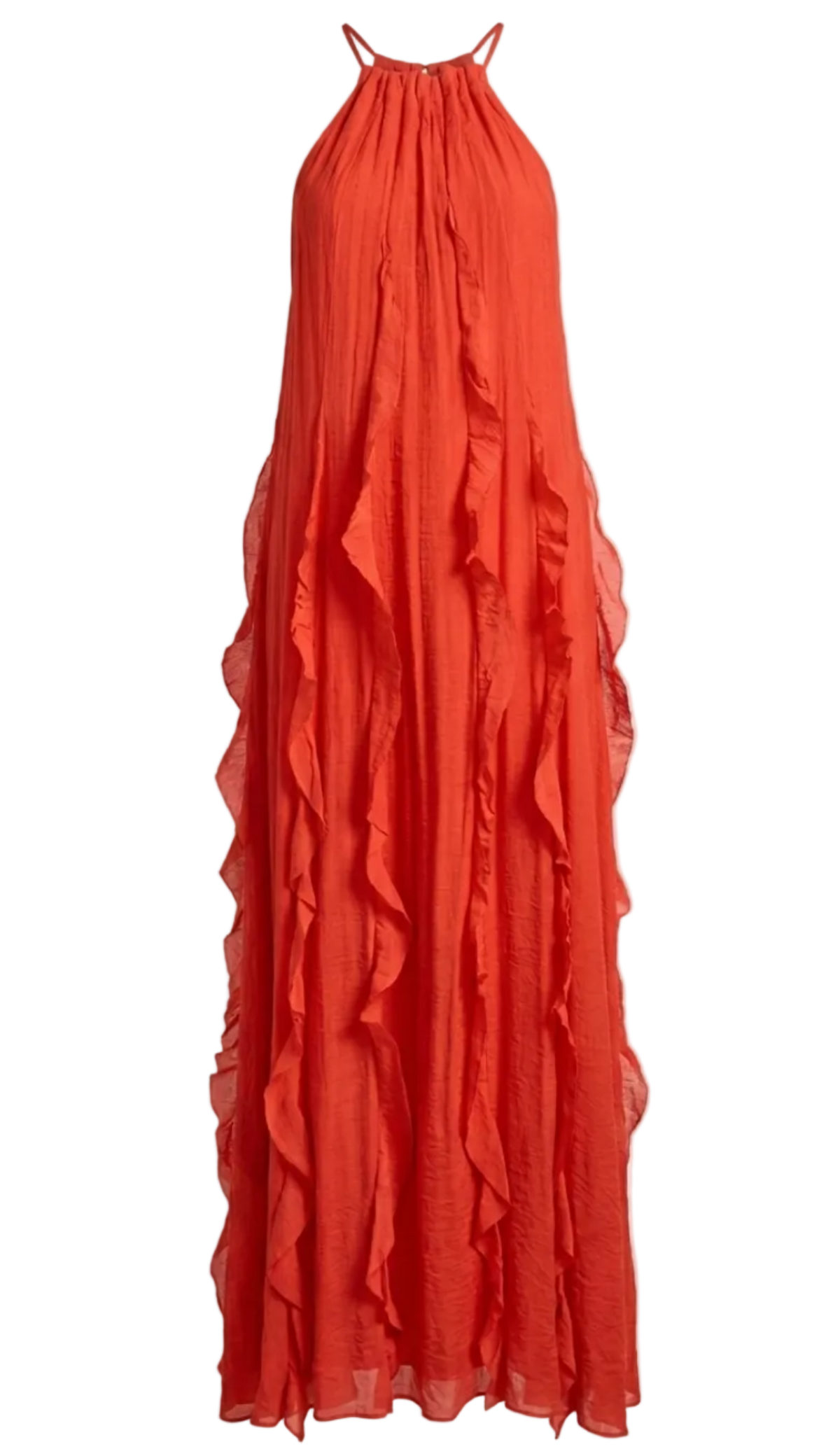 Vestido Longo Babados Poliviscose Moana Cereja | Laguna