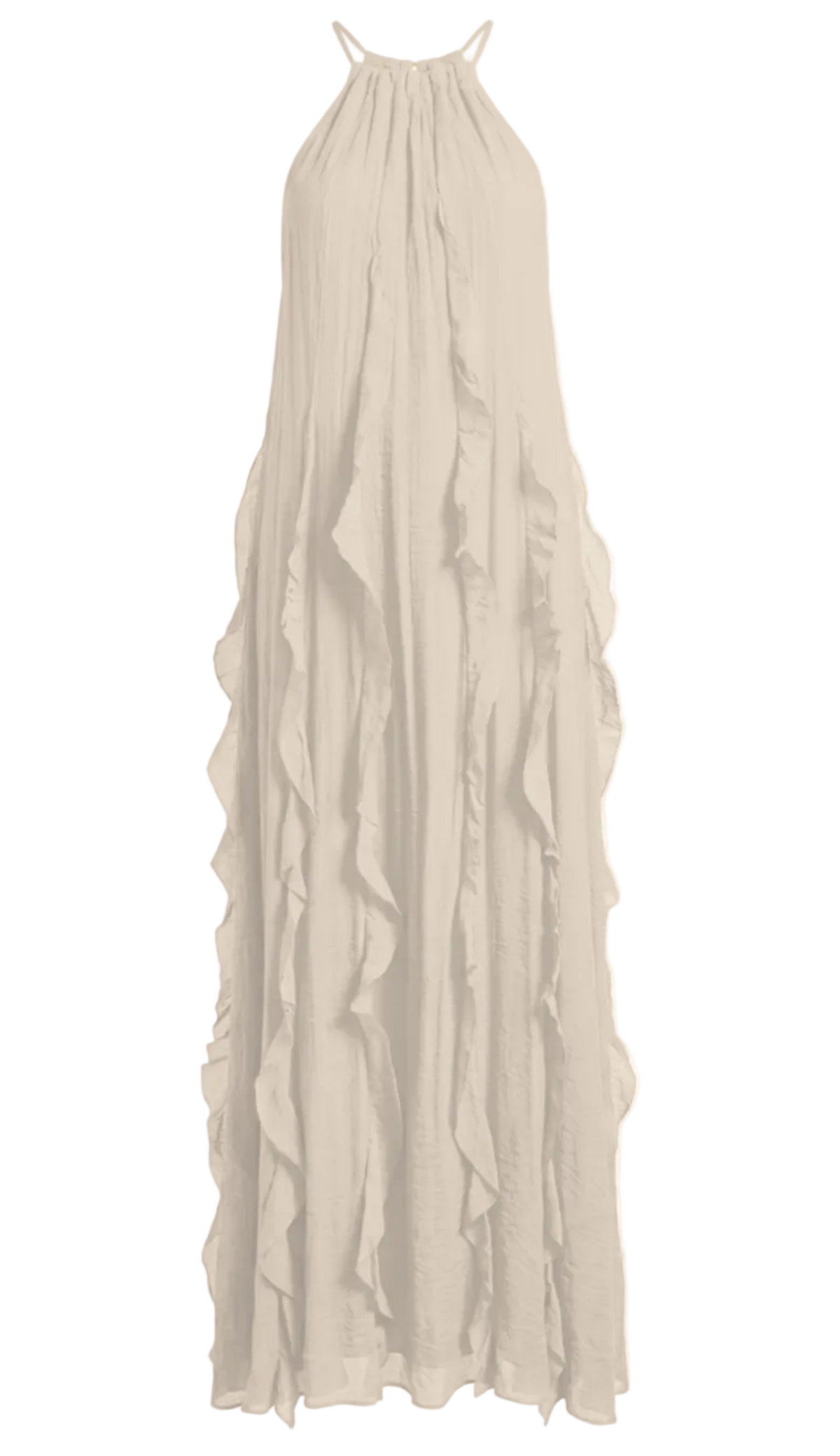 Vestido Longo Babados Poliviscose Moana Off White | Laguna