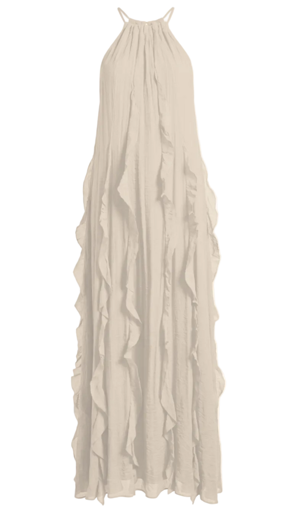 Vestido Longo Babados Poliviscose Moana Off White | Laguna