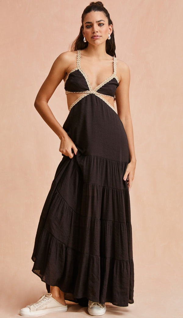Vestido longo Nara preto feminino