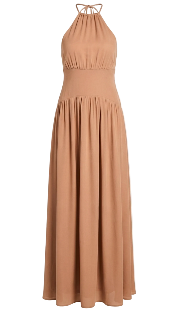 Vestido Longo Frente Única Viscose Pauline Mocha | Laguna