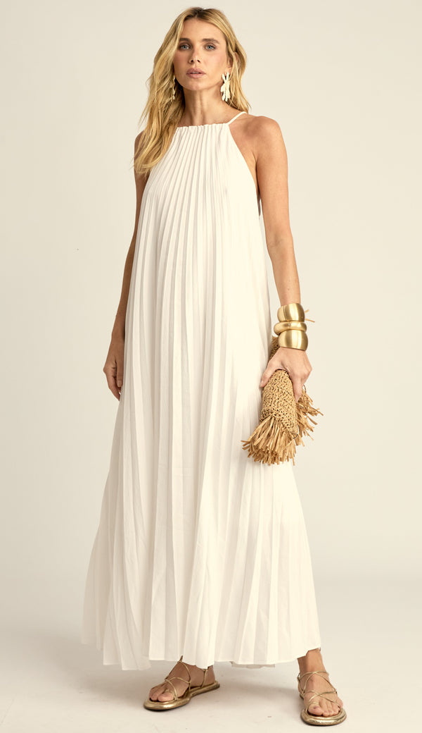 Vestido Longo Plissado Fonte Off White | Laguna