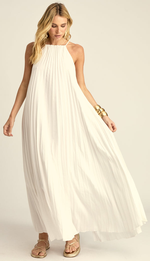 Vestido Longo Plissado Fonte Off White | Laguna