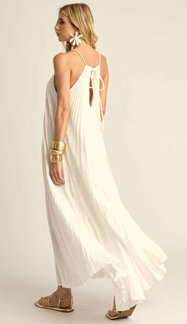 Vestido Longo Plissado Fonte Off White | Laguna