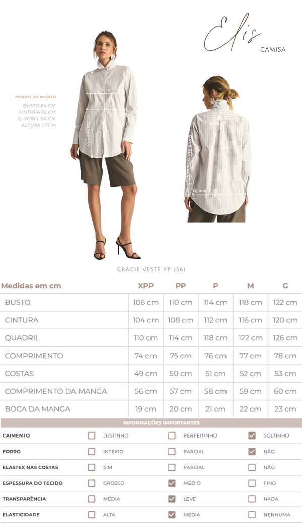 Camisa Oversized em Tricoline Risca de Giz Elis | Laguna