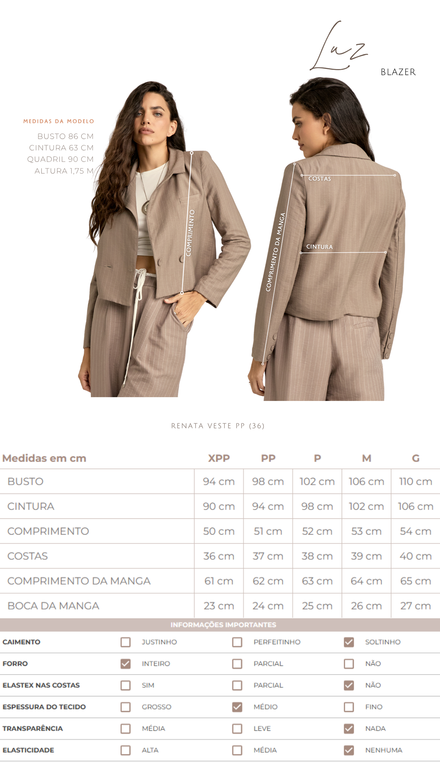 Blazer Curto Alfaiataria Risca de Giz Luz | Laguna