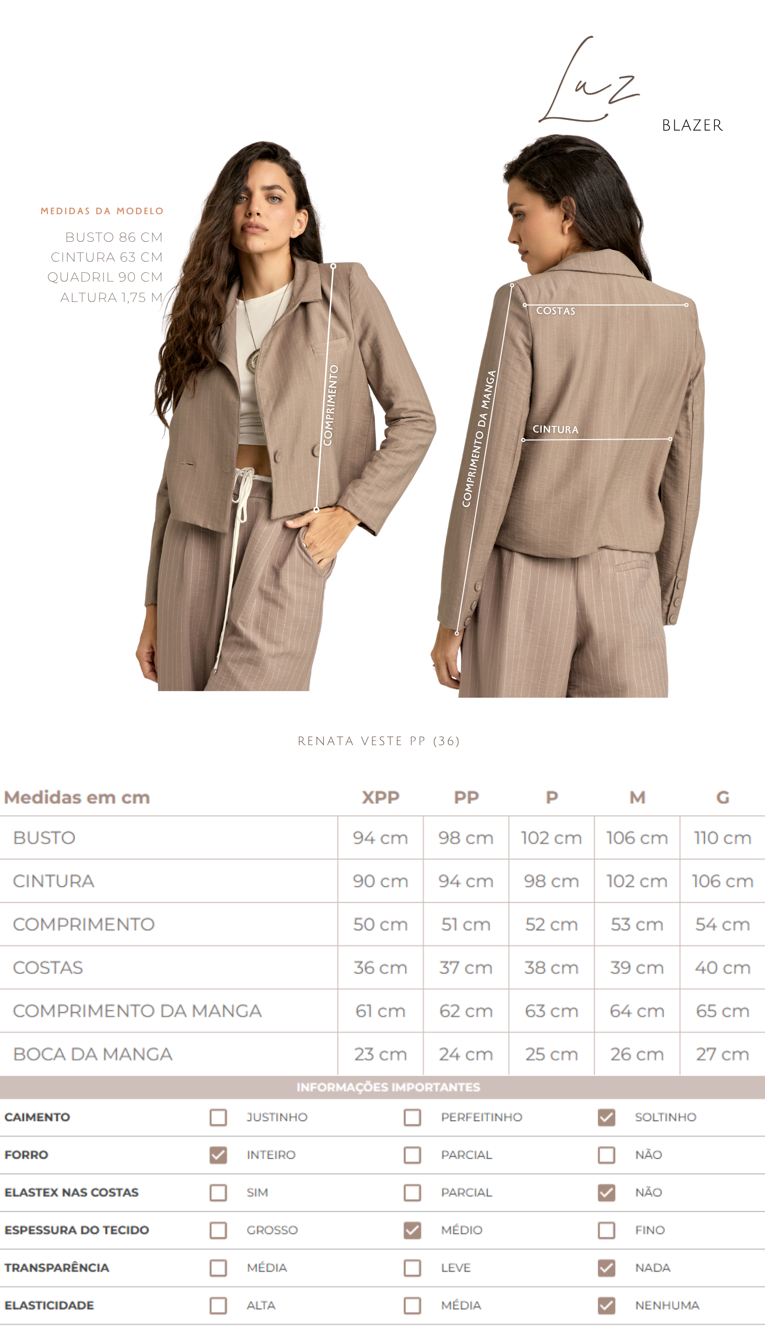 Blazer Curto Alfaiataria Risca de Giz Luz | Laguna