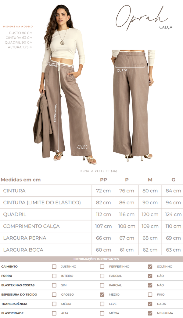 Calça Wide Alfaiataria Risca de Giz Oprah | Laguna