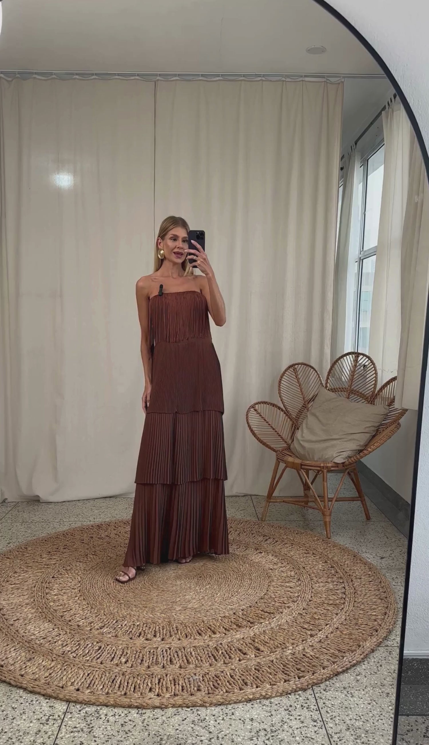 Vestido Longo Plissado Crepe Flamingo | Laguna