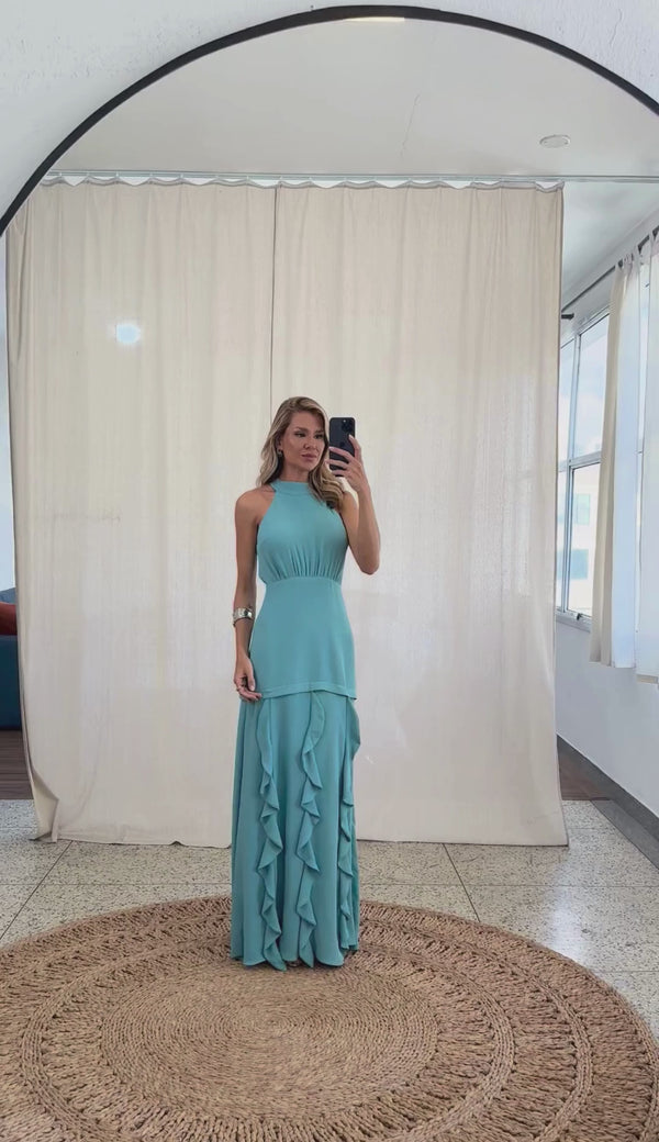 Vestido Festa Longo Crepe Texturizado Peaches | Laguna