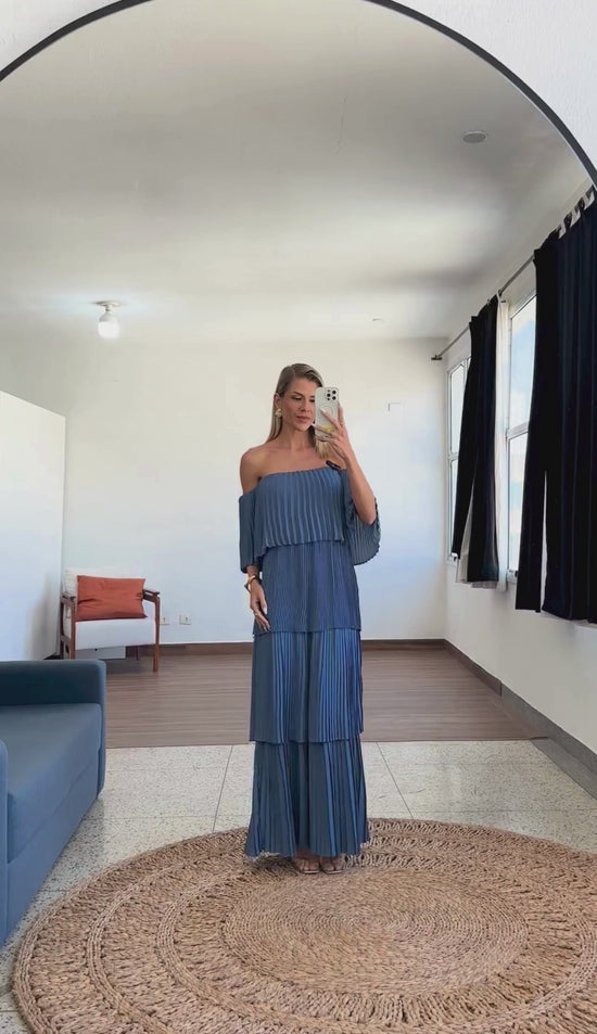 Vestido Longo Crepe Plissado Rebeca | Laguna