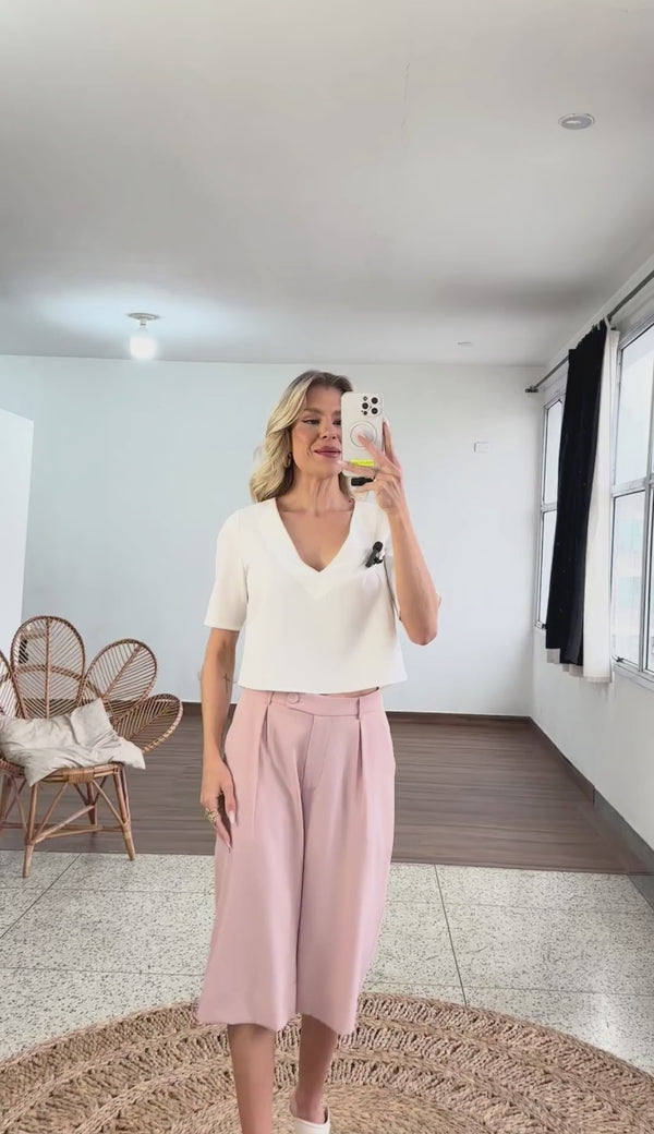 Blusa Cropped Crepe Acetinado Cristal | Laguna