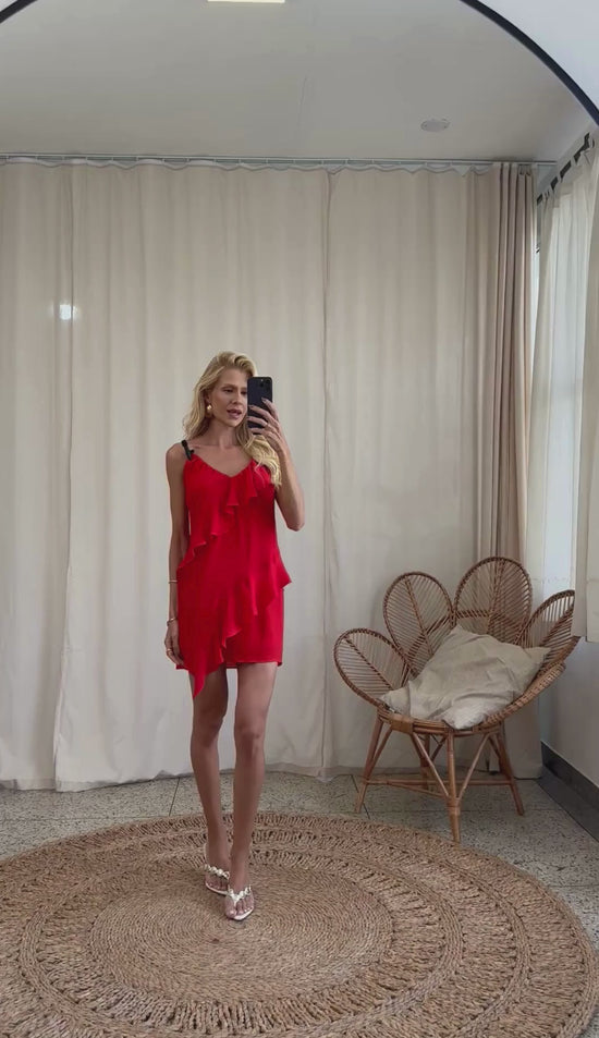 Vestido Curto Poliviscose Babados Allane | Laguna